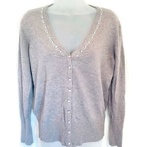 Bloomingdales Sioni Beaded Glass/Crystals V-Neck Button Up Cardigan, Size M